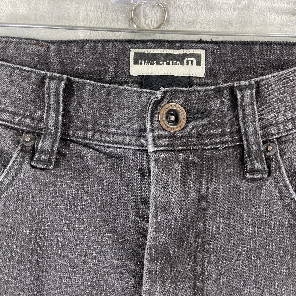 Travis Mathew Jeans Mens 32x31 Slim Straight Skinny Black Denim Cotton Stretch
